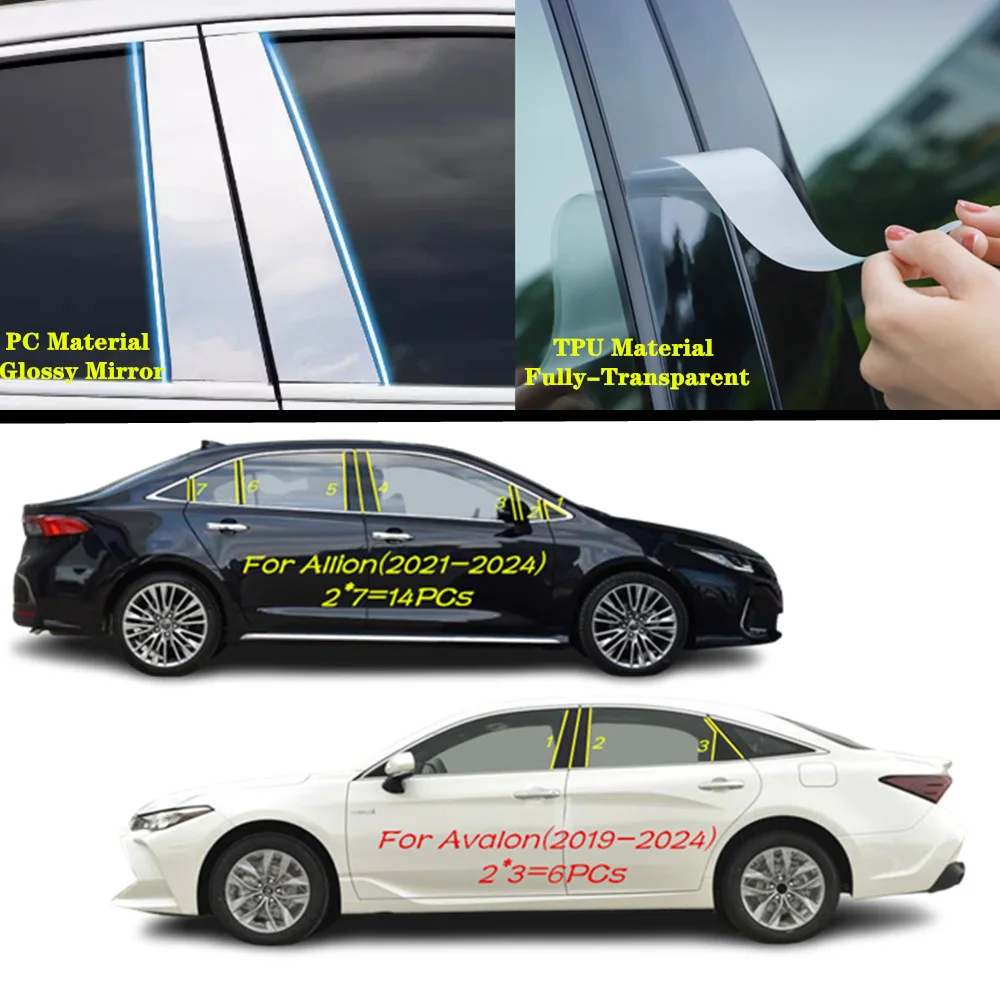 

For Toyota Avalon 2019 2020-2024/Allion 2021 2022-2024 Car TPU/Glossy Mirror Pillar Post Cover Door Trim Window Molding Sticker