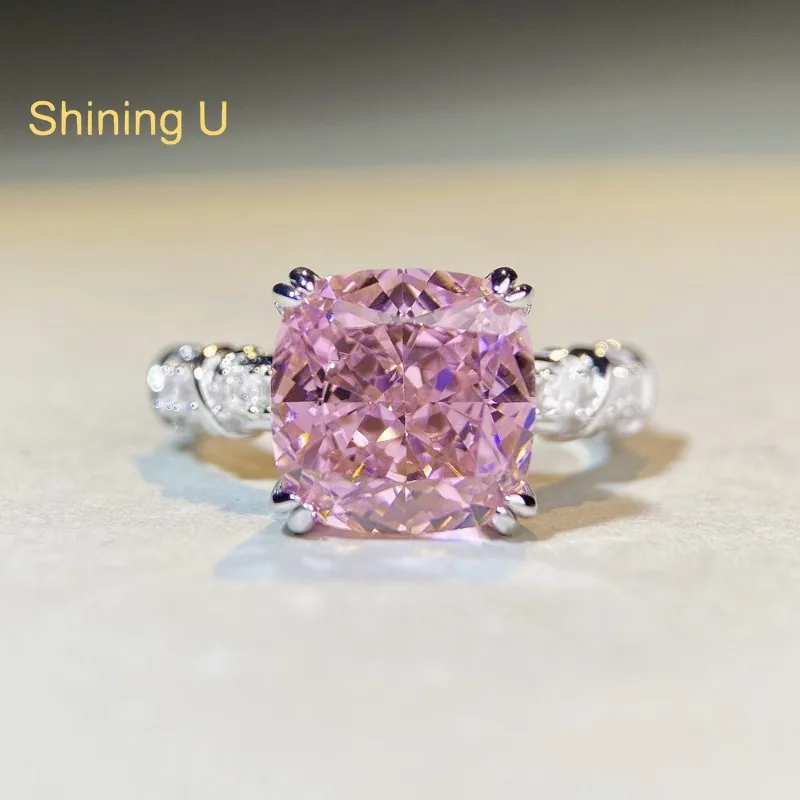 

Сияющее серебро U S925, 10*10 мм, 5 карат, сияющая огранка, розовое, желтое, синее, высокоуглеродистое кольцо с драгоценными камнями и бриллиантами, ювелирные изделия для помолвки