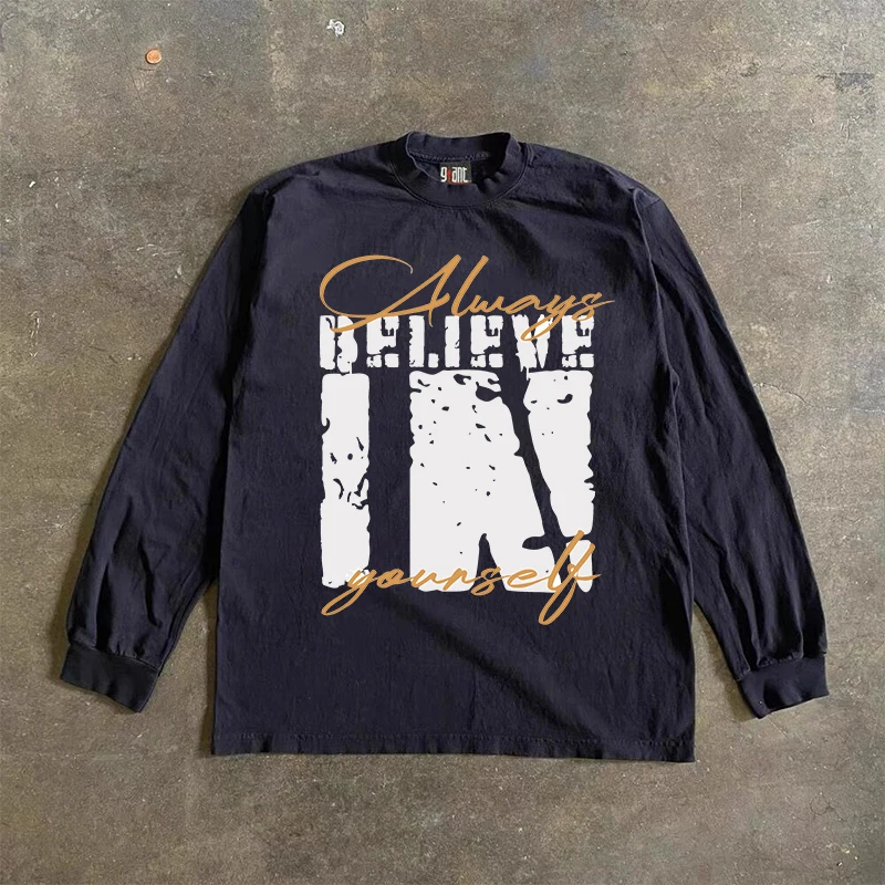 

Футболка с длинным рукавом из 100% хлопка (300 г/м²) в стиле 90-х, свободного кроя, для уличной моды, от бренда Believers Only, универсальный повседневный топ