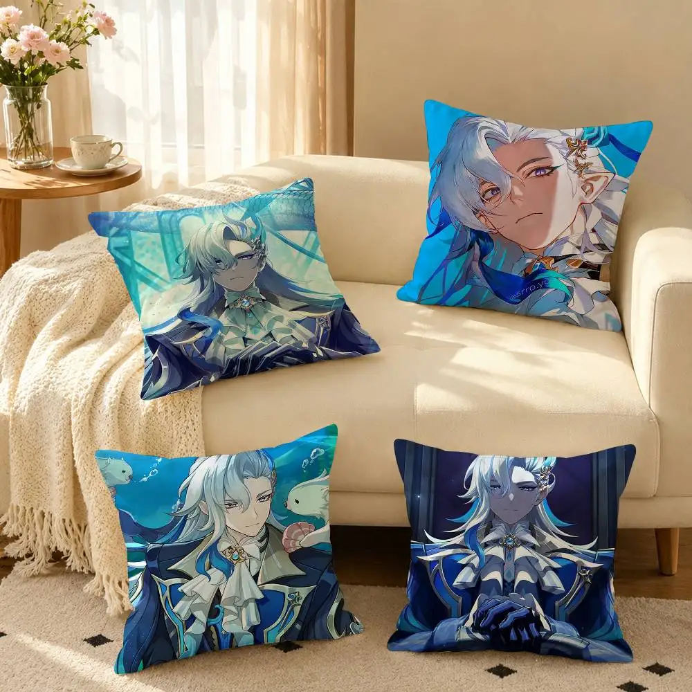 G-Genshin Impact Neuvillette  Square Double-Sided printed Pillow Case Bedroom Bedside Pillow Sofa Cushion Cover