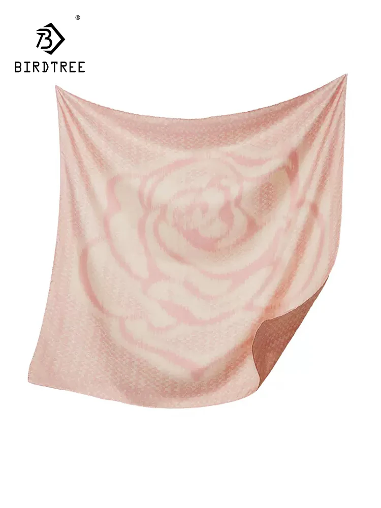 

BirdTree, 18 мм 100% гладкий платок OL, женский двусторонний принт 88 см, шарф оригинального дизайна подарков, осень 2024 A46287QC