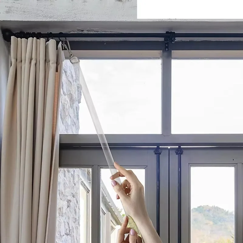 2 Pieces, with Hook Curtain Pull Rod, Curtain Pull Rod Replaced with Transparent Invisible Curtain Opening and Closing Rod