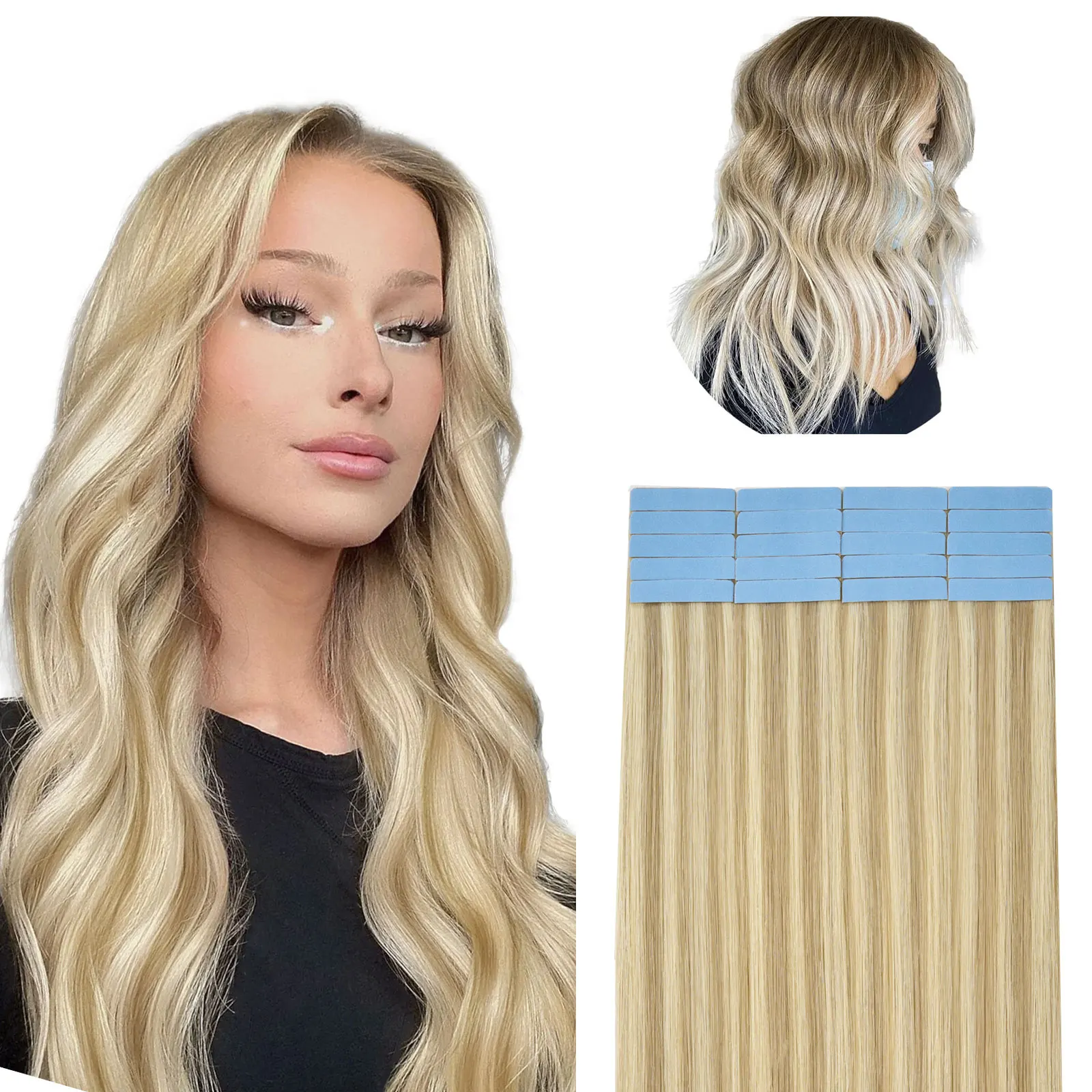 

Highlighted Blonde Tape in Hair Extensions Human Hair 14-22Inch 100% Remy Real Human Hair Seamless Invisible Tape in Extensions