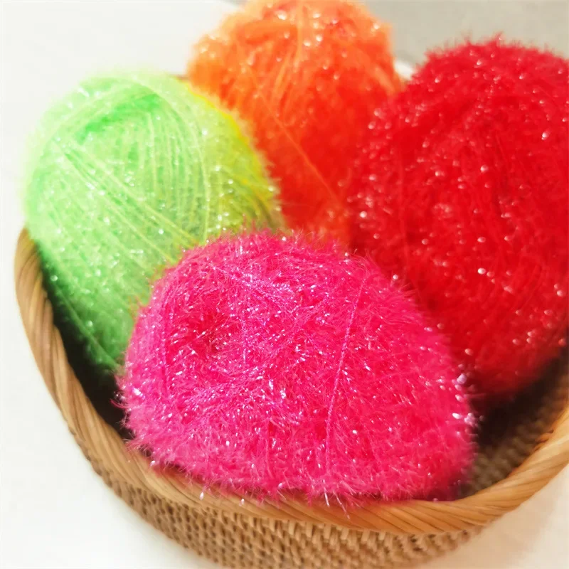 50g 100% Polyester Glass Yarn Thread Wool Yarn DIY Glitter Thread Bright Silk Polyester Crochet Supplies Dishwashing Towel Yarn