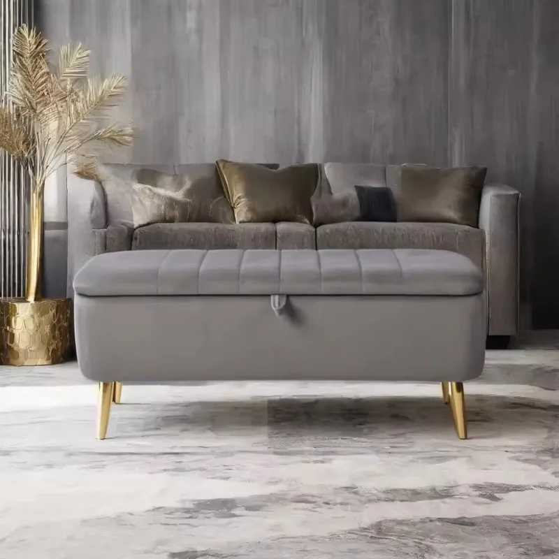 Modern Ottoman with Gold Legs Multi Function Storage Bench and Footrest for Living Room Home Hotel Use Convenient Furniture