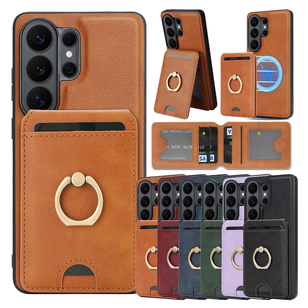 2 in 1 Wallet Leather Case for Samsung Galaxy S26 Ultra S25 Plus S24 S23 S26U S25U Cards Bag Wireless Charging Ring Phone Cover