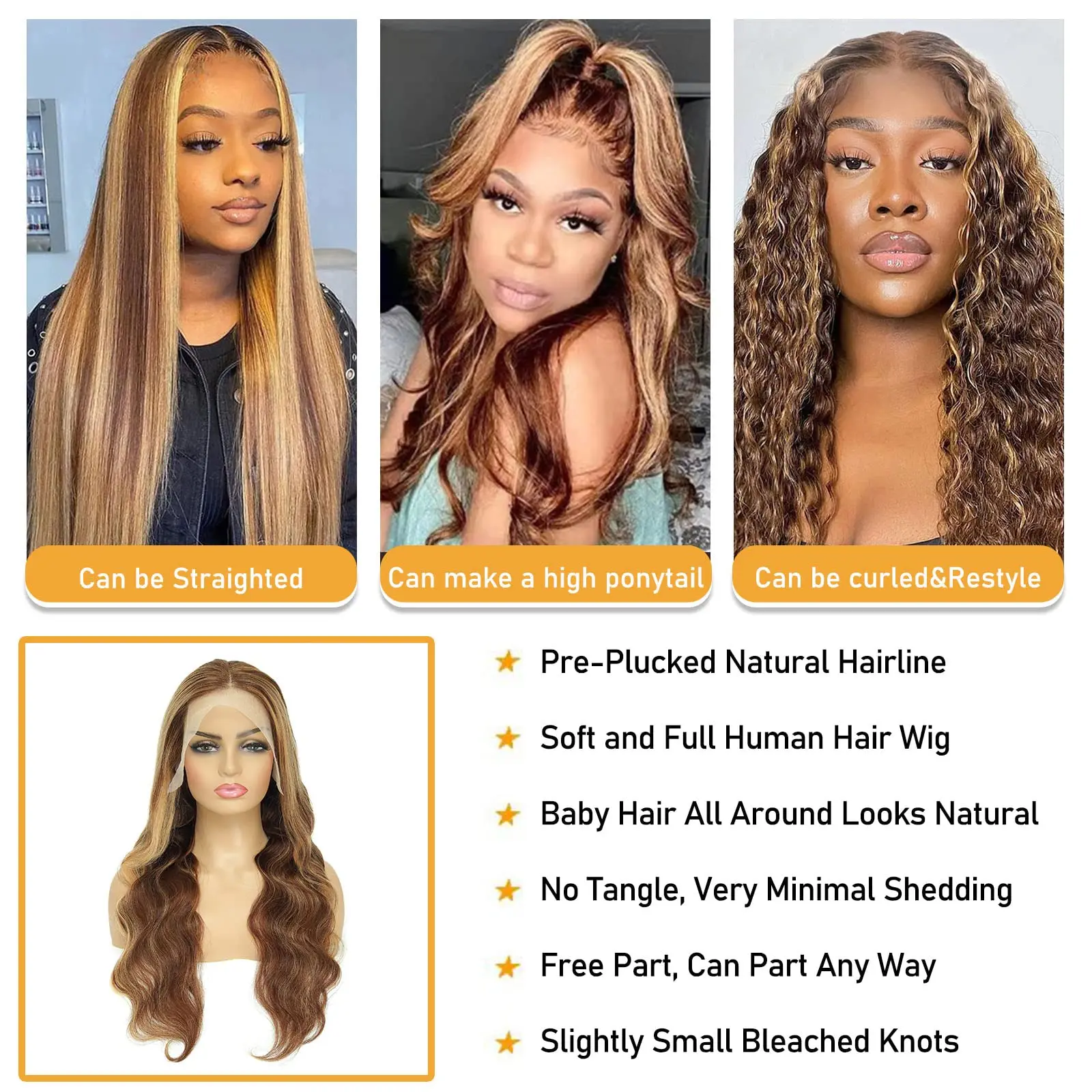 Body Wave P4/27 Highlight Lace Wigs Human Hair Wig 13x4 Lace Frontal Human Hair Wigs 180 Density Pre Plucked With Baby Hair