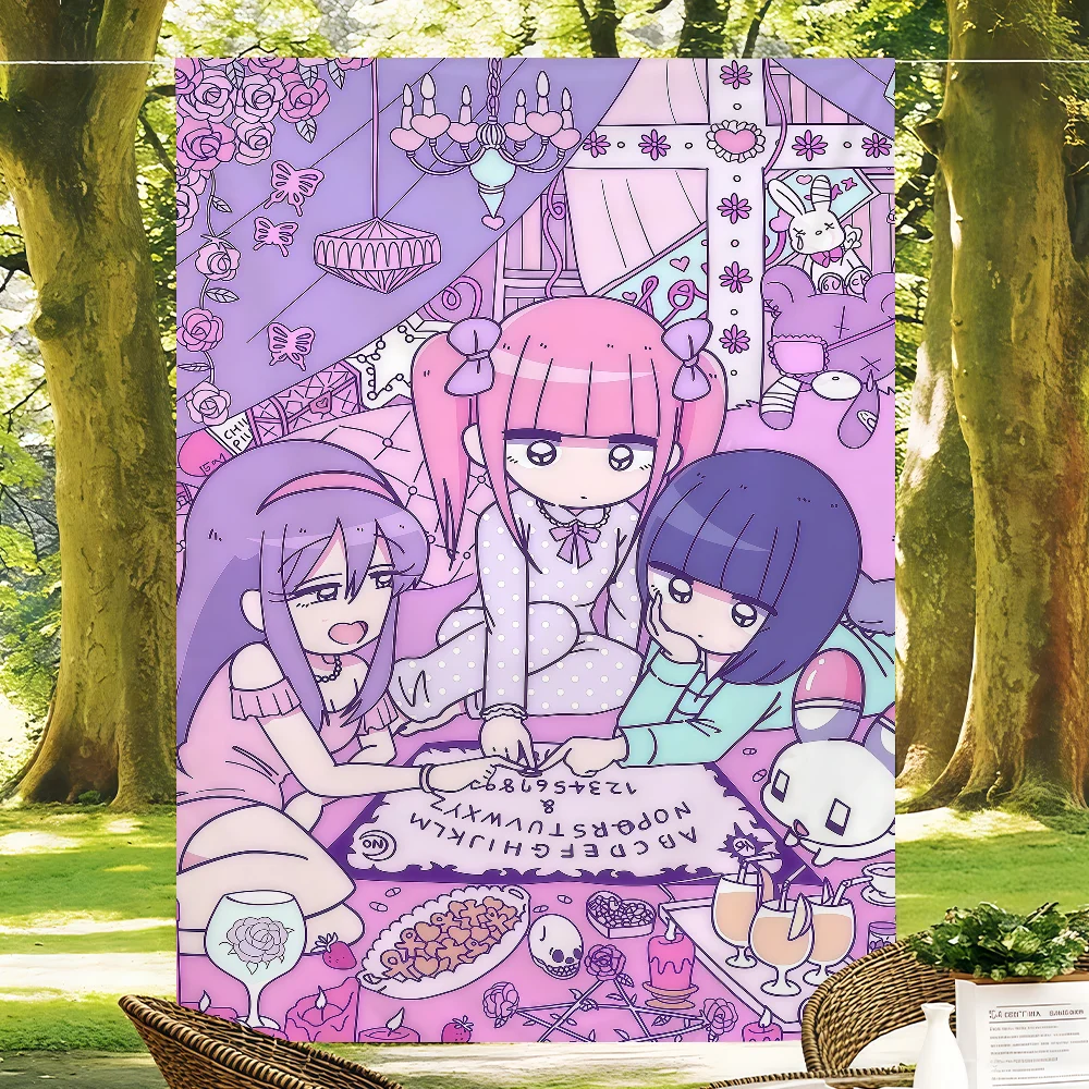 Cartoon Menhera C-Chan Kawaii rosa Flagge, geeignet für Outdoor-Camping, Partys, Hochzeiten, Wohnzimmer- und Schlafzimmerdekoration