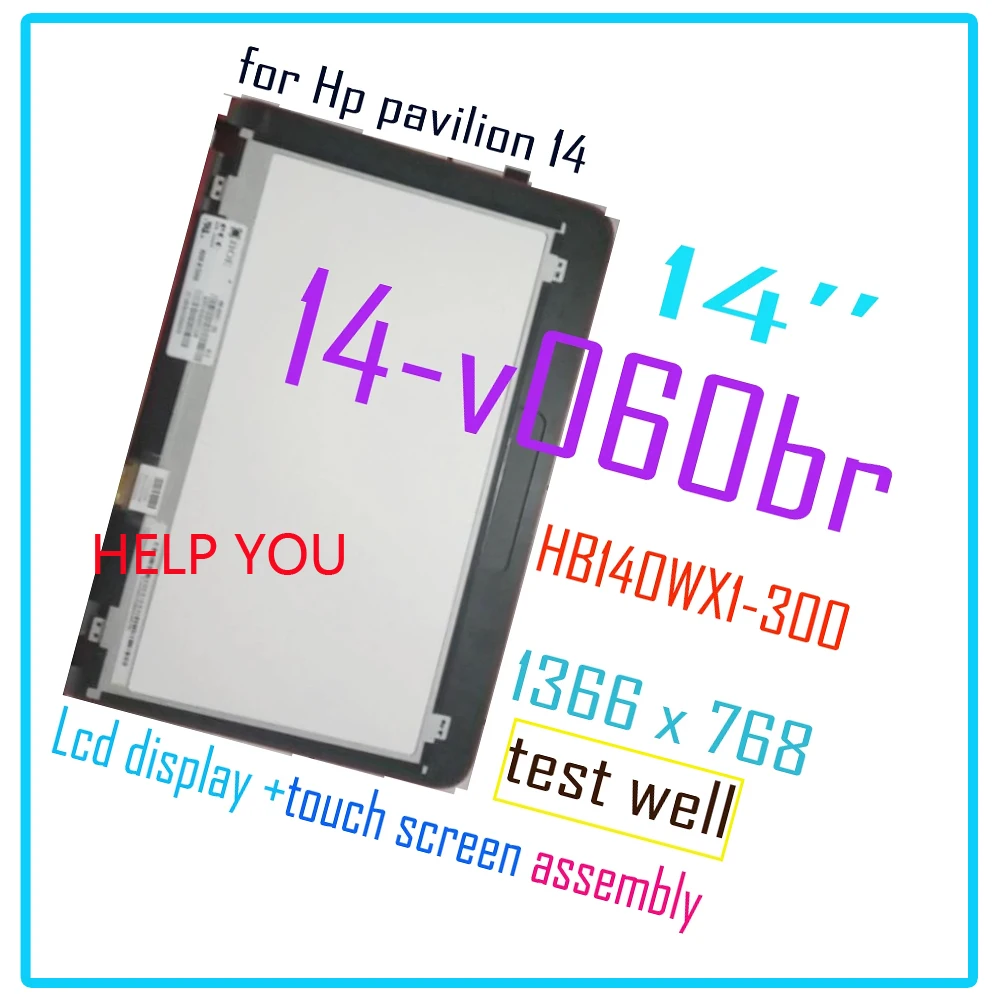 

AAA+ 14’’ Laptop Replacement for HP Pavilion 14-v060br Lcd Display Touch Screen Assembly HB140WX1-300 HD Lcd