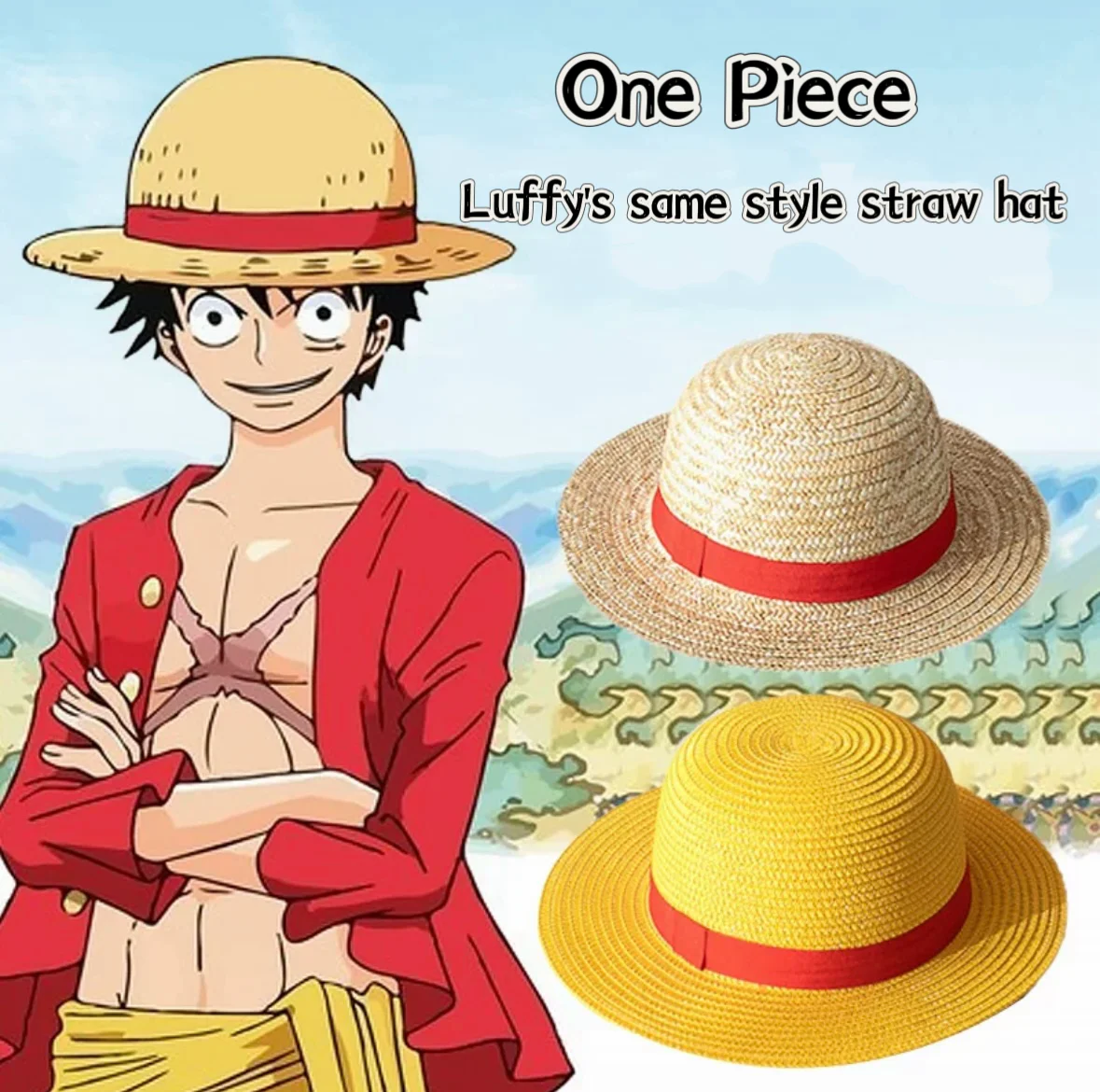 

Luffy straw hat anime cartoon role-playing props stage performance accessories summer sun hat sun protection parent-child hat