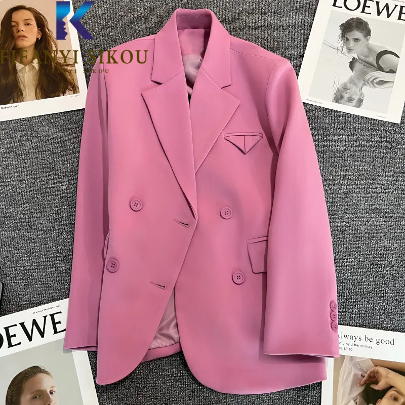 2022 Spring Autumn Casual Formal Blazer Jacket Women Double Breasted Fashion High Quality Suit Jacket Female Loose Blazers Coat