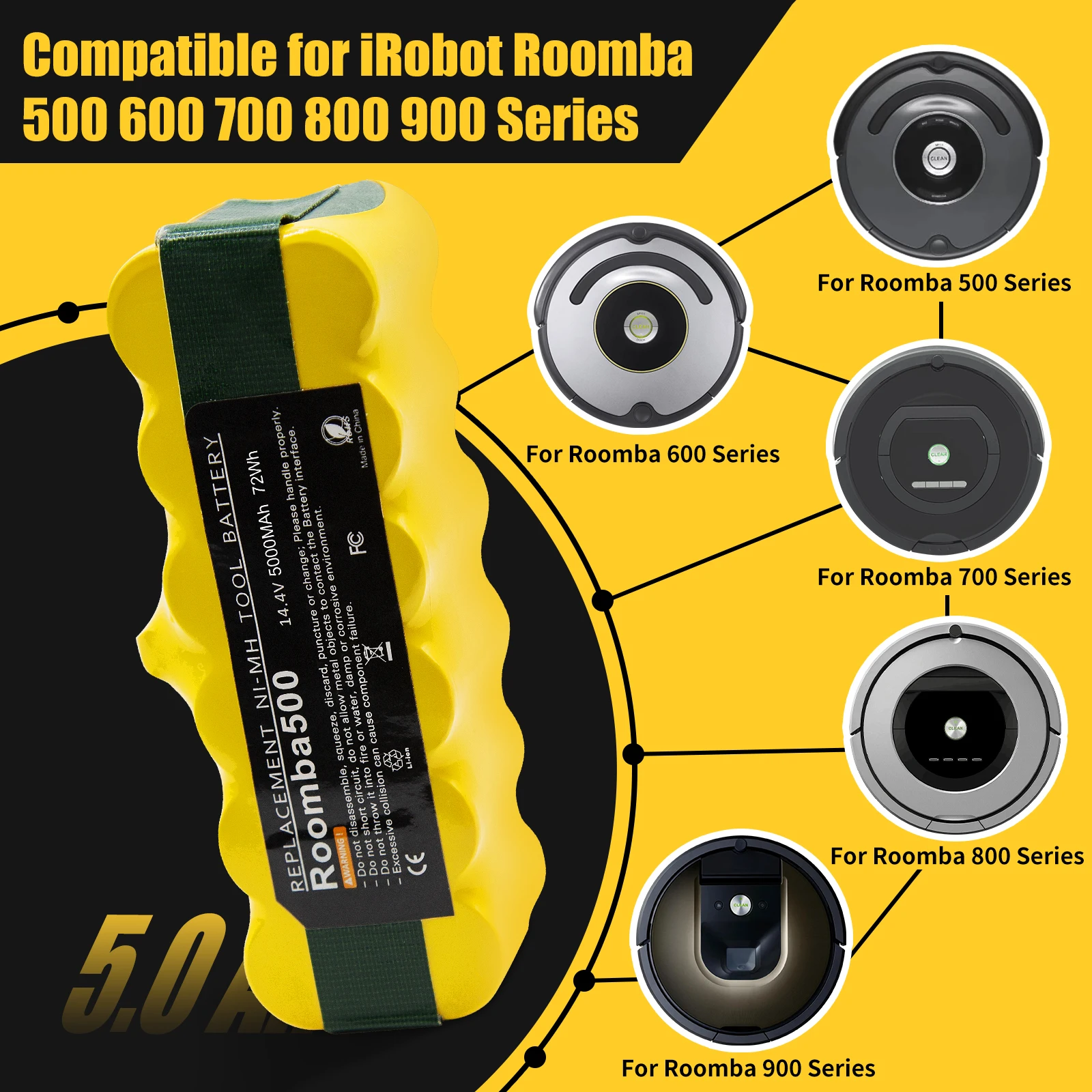 جهاز آلي لتنظيف الأتربة بطارية لآي روبوت رومبا 5000mAh 14.4V بطارية ل 500 600 700 800 900 سلسلة 14.4 فولت 620 650 770 780 580