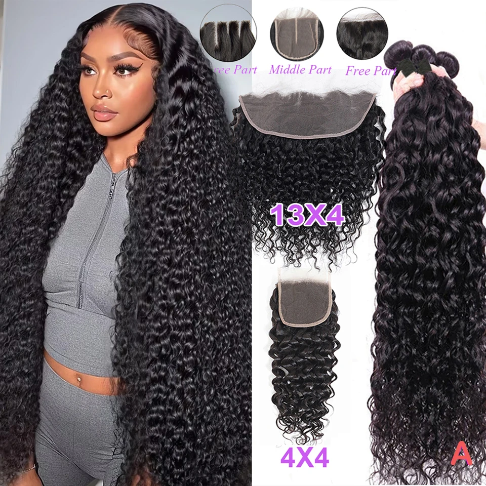 

Deep Water Wave Bundle With Closure Frontal HD Transparent 100% Virgin Raw Human Hair 3/4 Bundle Deal Hair Weave Extensions 18A
