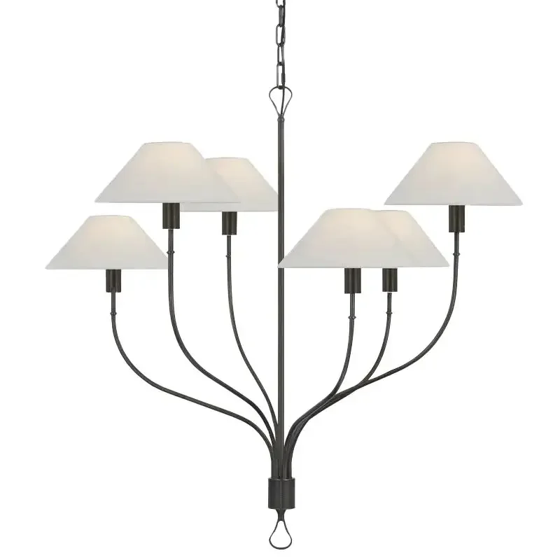 Minimalist French Fabric Branch Lamp Rustic Round Chandelier Decorative Hanging Light For Hallway Bedroom Study Room Decor