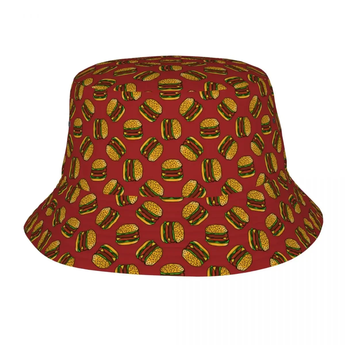 Custom Hamburger Pattern Bucket Hats Men Women Outdoor Sun Summer Fisherman Cap