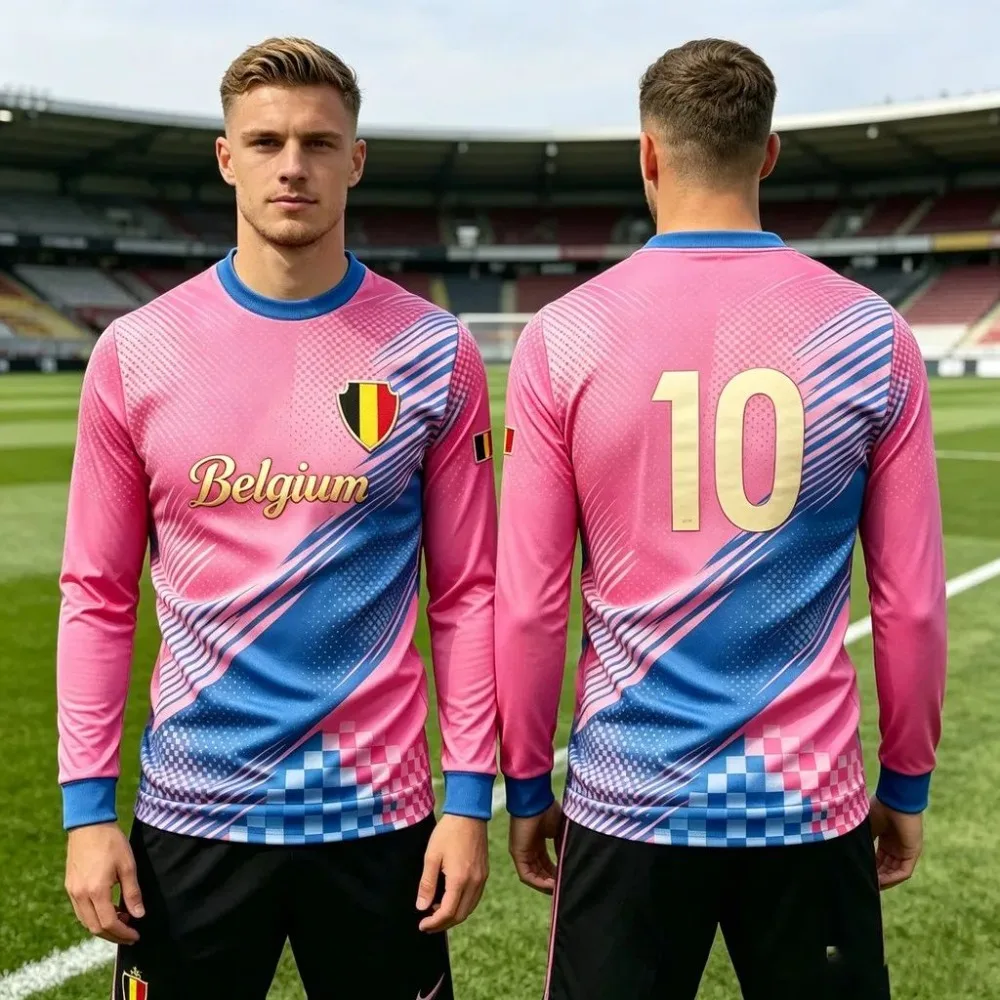 Men Long Sleeve Belgium Football Jersey Print Soccer Shirt Breathable Quick Dry Sports Training Unisex Fan Athletic Casual - view 5