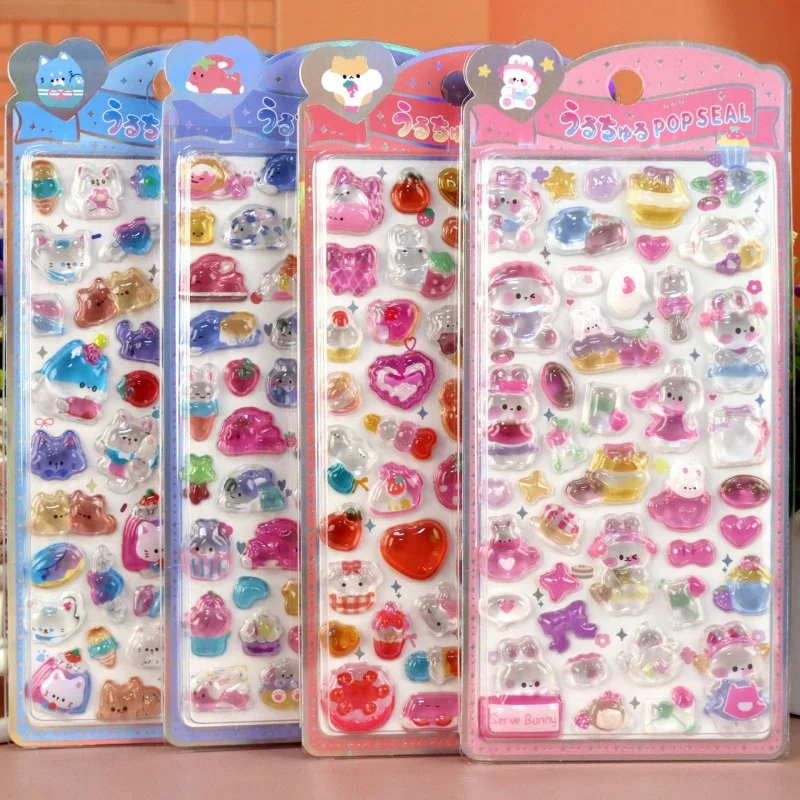 

20pcs 3d Solid Crystal Epoxy Embossed Stickers Japanese Style Cute Cartoon Rabbits Bears Small Animals Kids Wholesale Gift