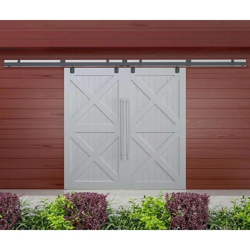 

Heavy Duty Double Sliding Barn Door Hardware Box Track, Exterior Door Wall Mount Kit,, Can Hang 2 Doors