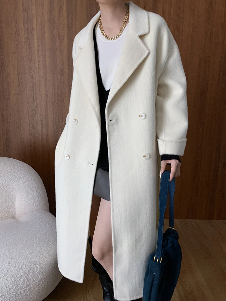 [EAM] Gray Big Size Elegant 62% Wool Woolen Coat New Lapel Long Sleeve Women Jacket Fashion Tide Autumn Winter 2024 1DH7556