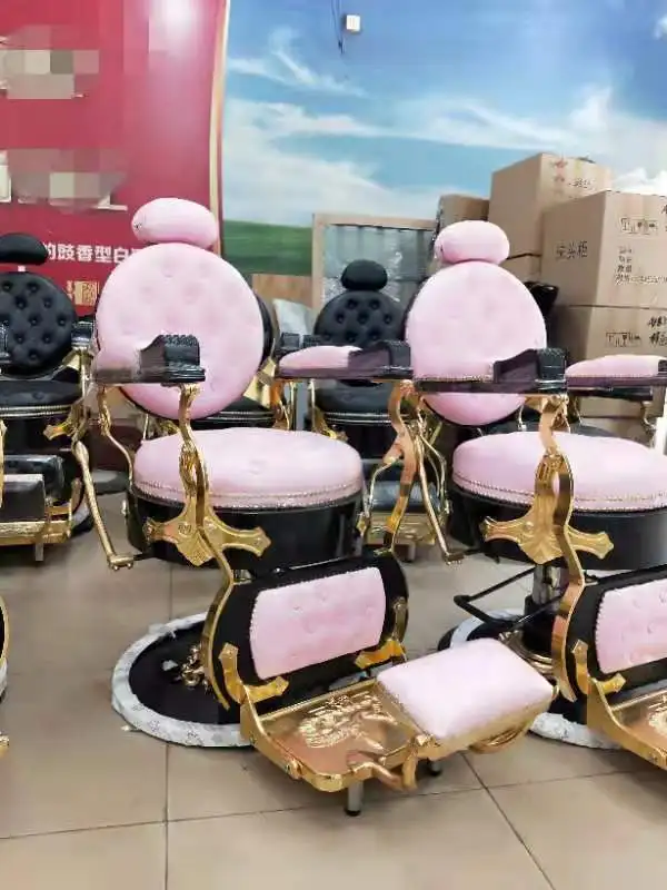 Black Gold Vintage Antique Reclining Salon Furniture for Barber Shop Luxury Synthetic Leather Barber Chair with Hydraulic Pump