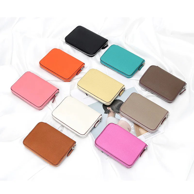Women's Short Wallet Soft Cowhide Leather Zipper Multi - Card Slot Coin Purse Driver's License ID Small Bag