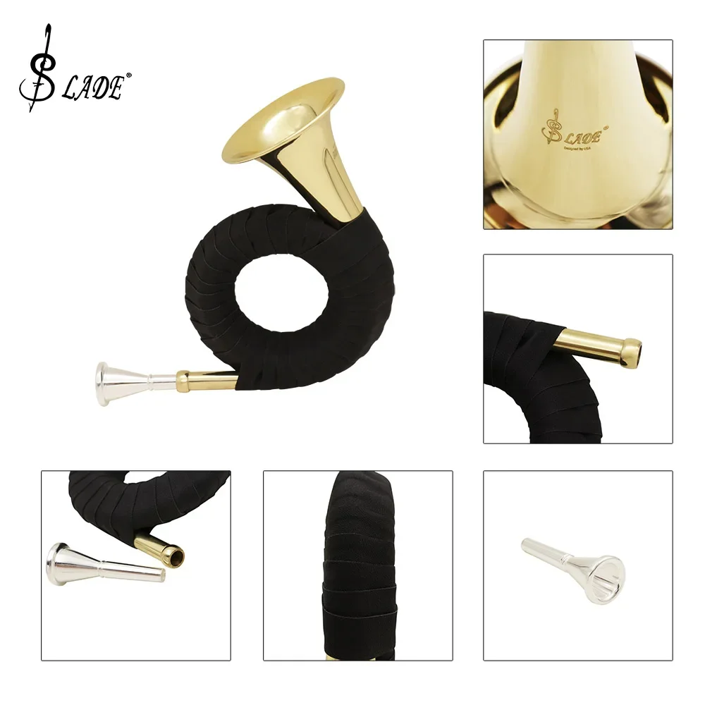 

SLADE Bb Brass Hunting Horn Gold Plated Hunting Horn With Cleaning Cloth Carry Bag Stand Professional Wind Musical Instruments