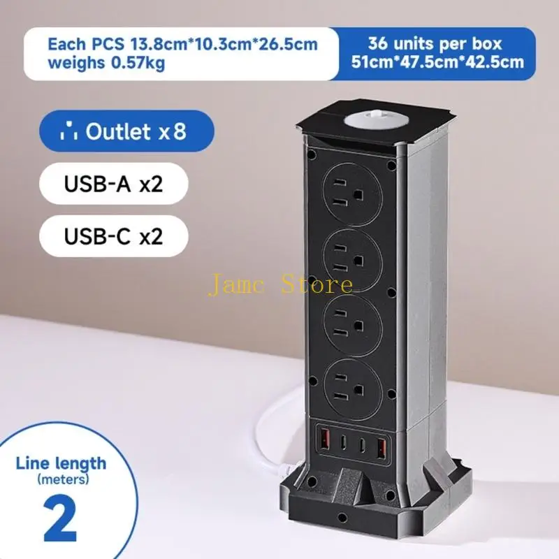 LX0B Vertical Power Strips with 8 Outlets Small Design Outlet Tower for Home and Office Space Saving Plastic Construction