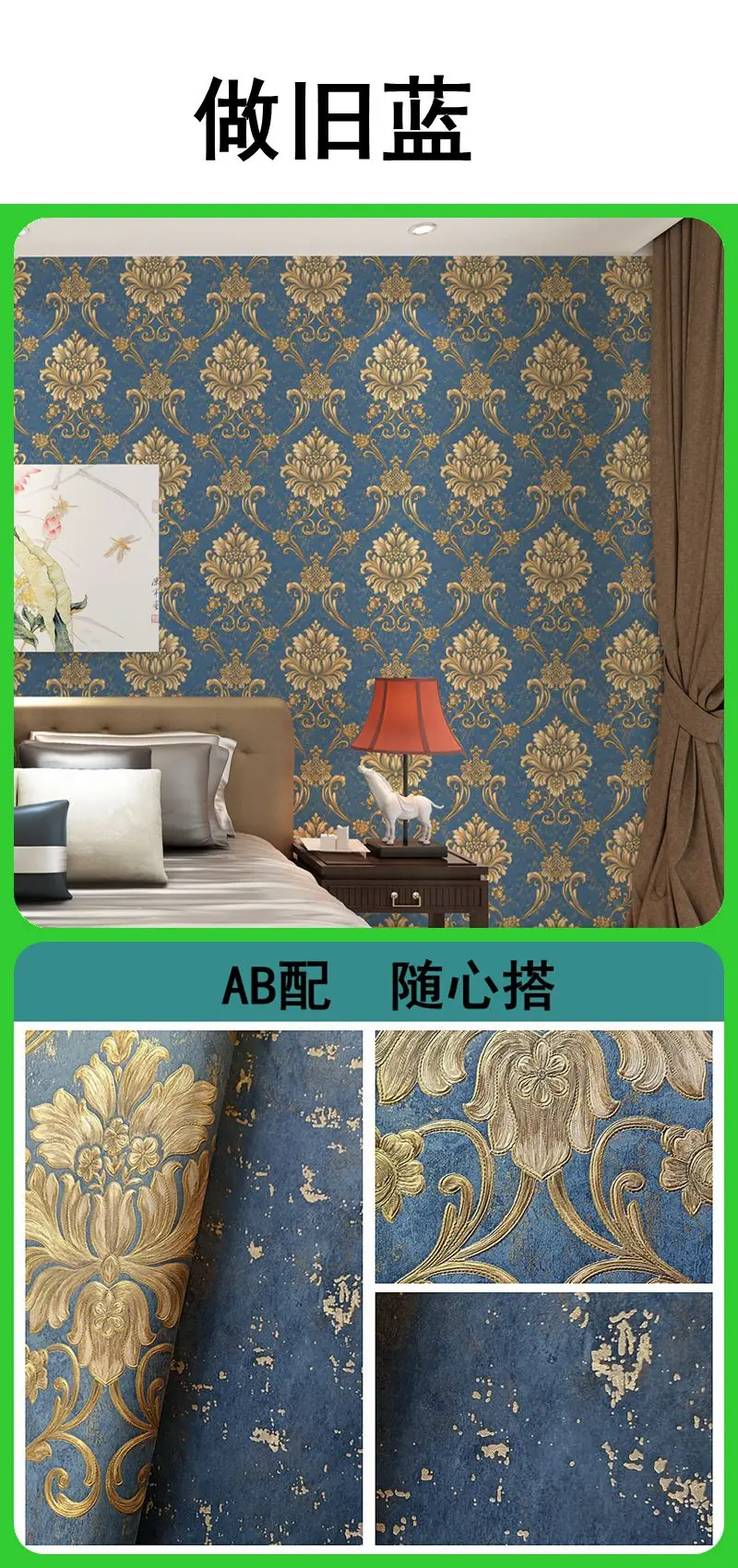 European Luxury Damask Wallpaper Roll 3D Embossed Pvc Home Hotel Wall Decor Blue Damascus Wallpapers for Living Room Bedroom