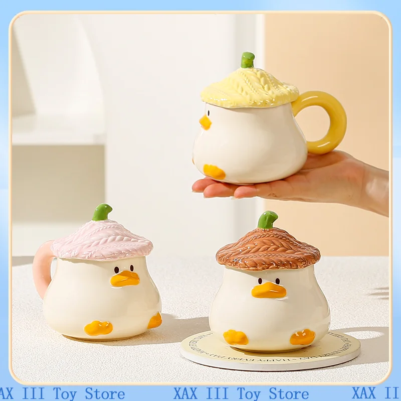 Cartoon Cute Little Yellow Duck Ceramic Mug With Cute Cap Creative Coffee Cup Breakfast Cup Can Be Heated By Microwave Oven