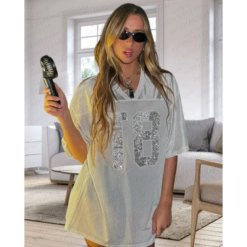 2026 Summer New Tate Mcrae Football Shirt T8 Mcrae Music Party Shirt Women's Y2K V-Neck Fashion Casual Comfortable Sports Top