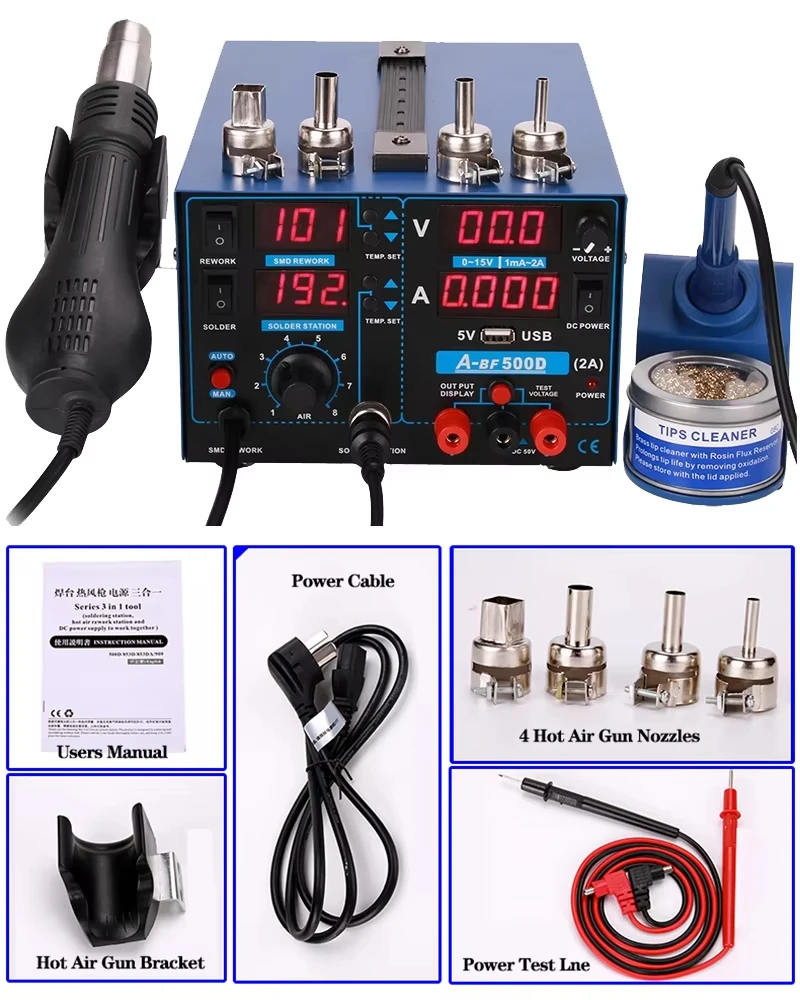 A-BF 500D welding station repair digital display 3-in-1 mobile PCB repair hot air welding station power soldering iron