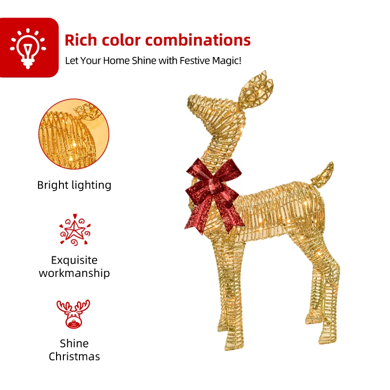 عائلة موس المضاءة لتزيين عيد الميلاد - مجموعة مضيئة مع 135 مصباحًا، غزالًا مضاءًا متينًا في الهواء الطلق لساحة العطلات