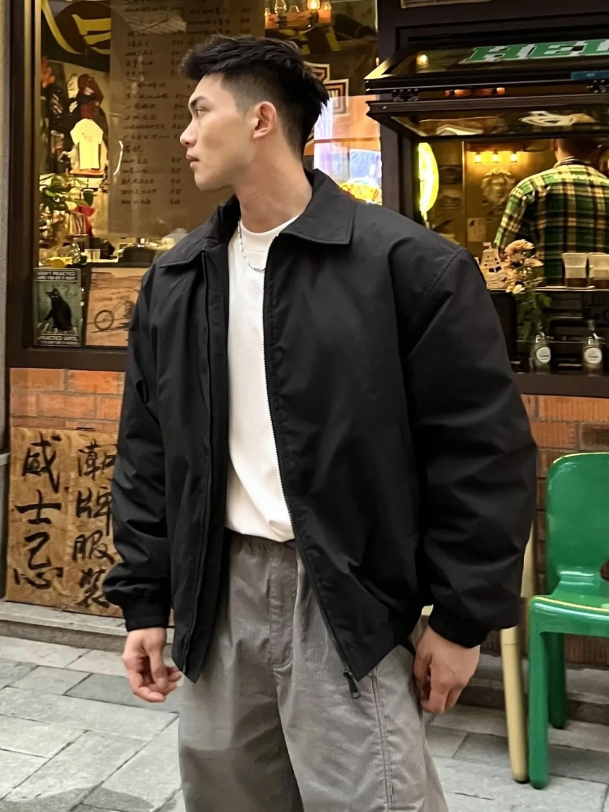 

Men's Outdoor Workwear Cotton Jaet Autumn Winter Warmth Conservation Tee Proof Flip Collar Fce Lined Long Sve Zippe...