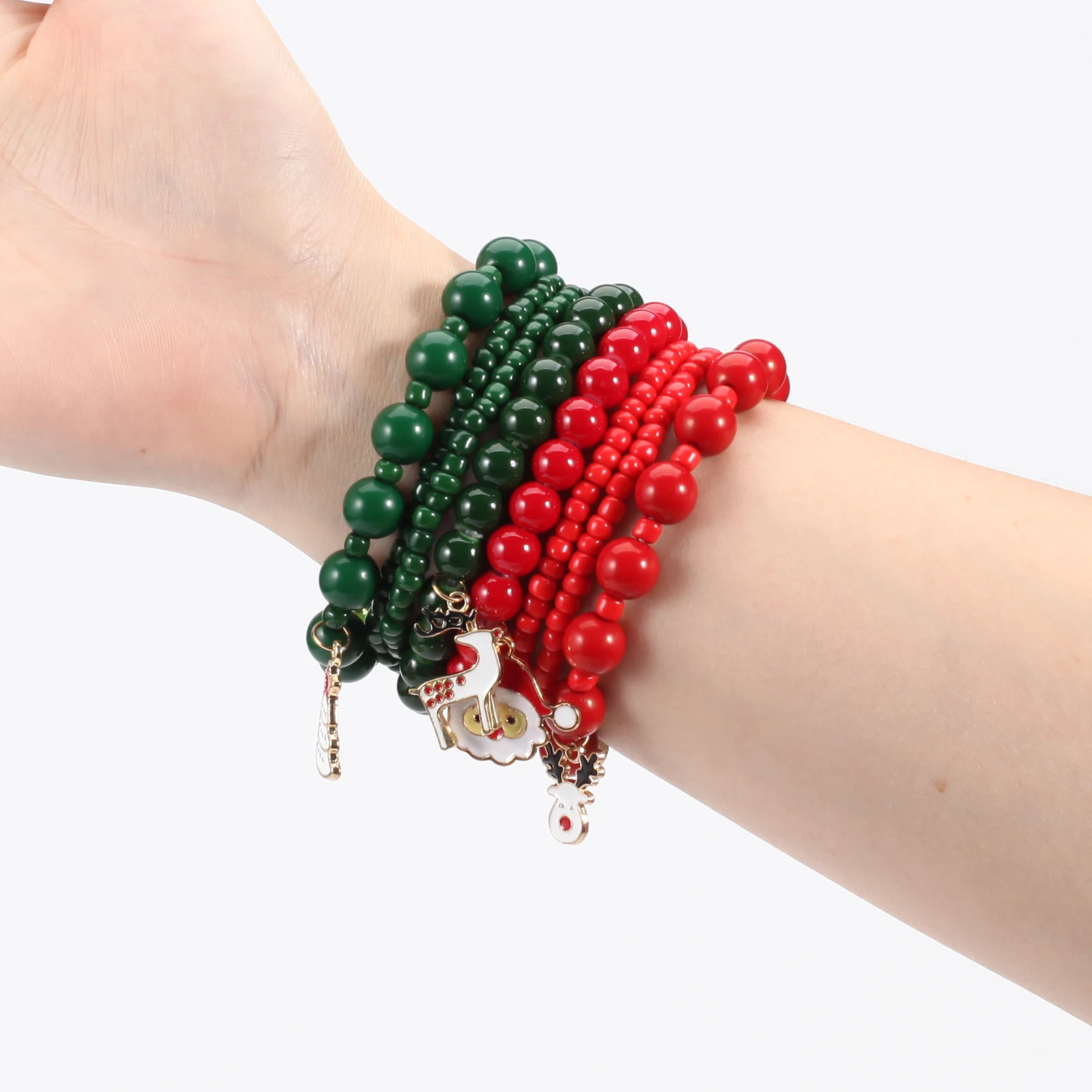 Christmas Bracelets bell Snowflake Christmas Tree Beaded Stretch Bracelet for Women Girls Thanksgiving Xmas Holiday Party Gifts