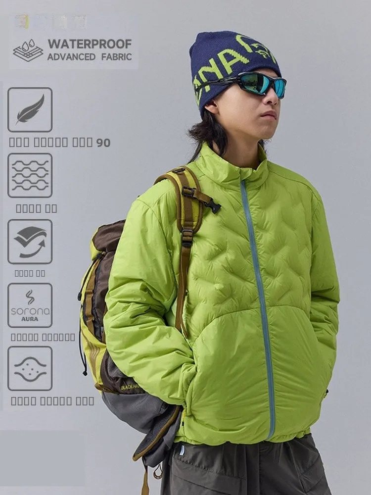 

Легкая мужская зимняя куртка с 90% пуховым наполнителем, воротником-стойкой, комбинированным дизайном, для активного отдыха, теплая, ветрозащитная, из нейлоновой ткани