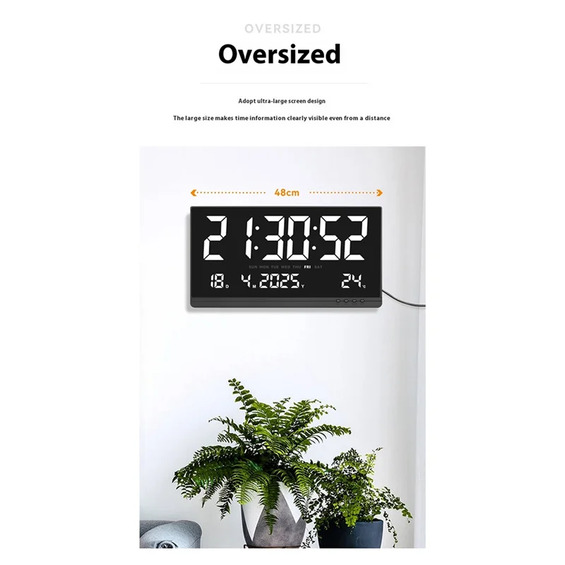 ABKO-21Inch LED Simple Digital Electronic Clock HD Wall Clock Large Digital Electronic Clock
