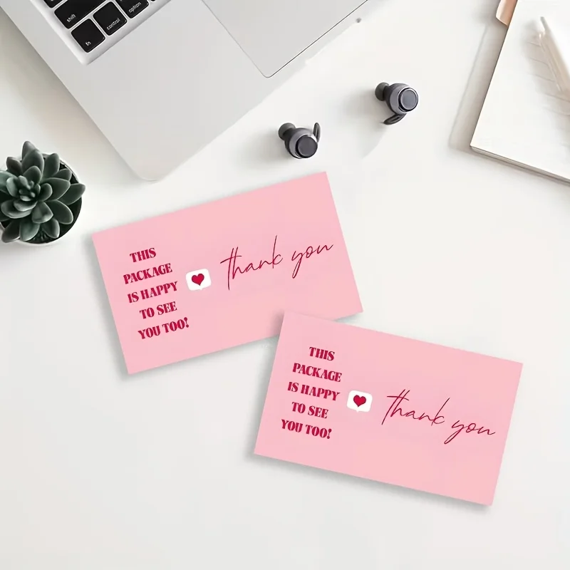 50PCS Pink Fun Design Gift Thank-you Card, High-value Creative Design, Thick Paper Printing Clear