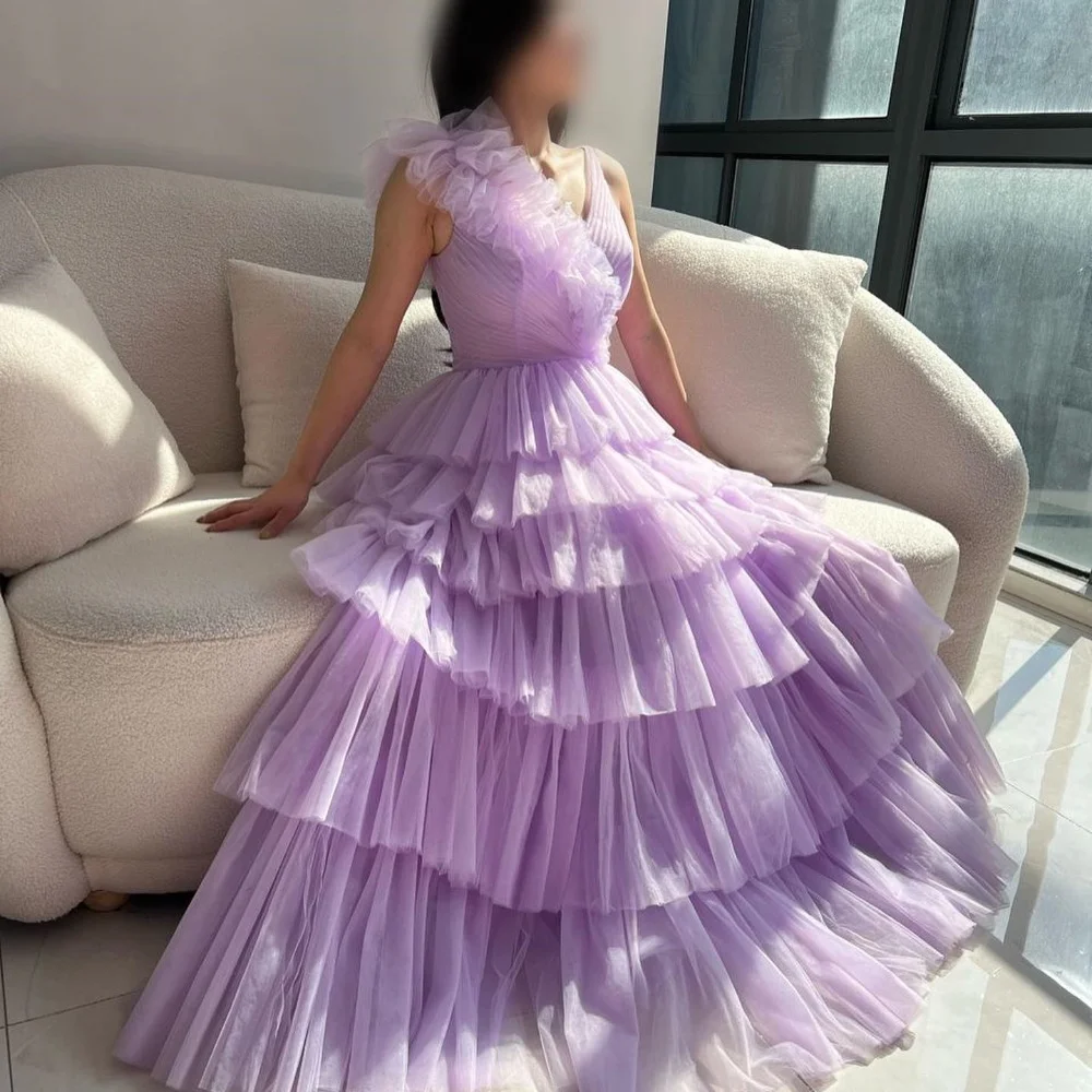 Jiayigong Sparkle  Prom Tulle Tiered Evening  Gown V-neck Bespoke Occasion  Long Dresses