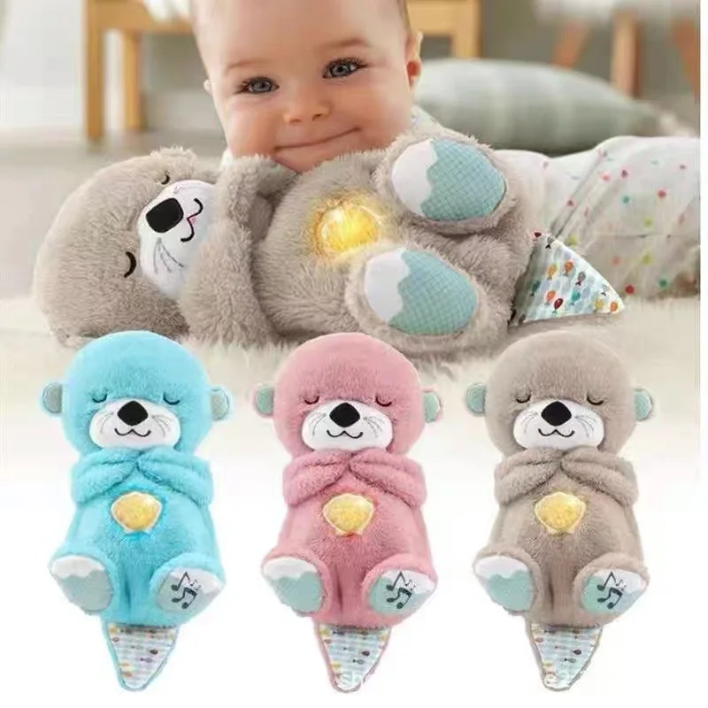 Baby Breathe Bear Baby Music Box Soothing Otter Elephant Plush Doll Soothing Music Sleep Sound Light Cute Early Education Doll