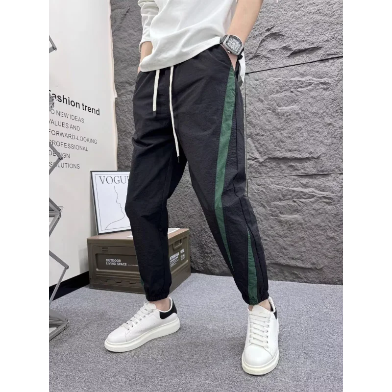 

Men's Summer Quick Drying Harem Pants with Striped Patchwork Outdoor Sports Pants Loose and Wide Leg Casual Ankle Pants