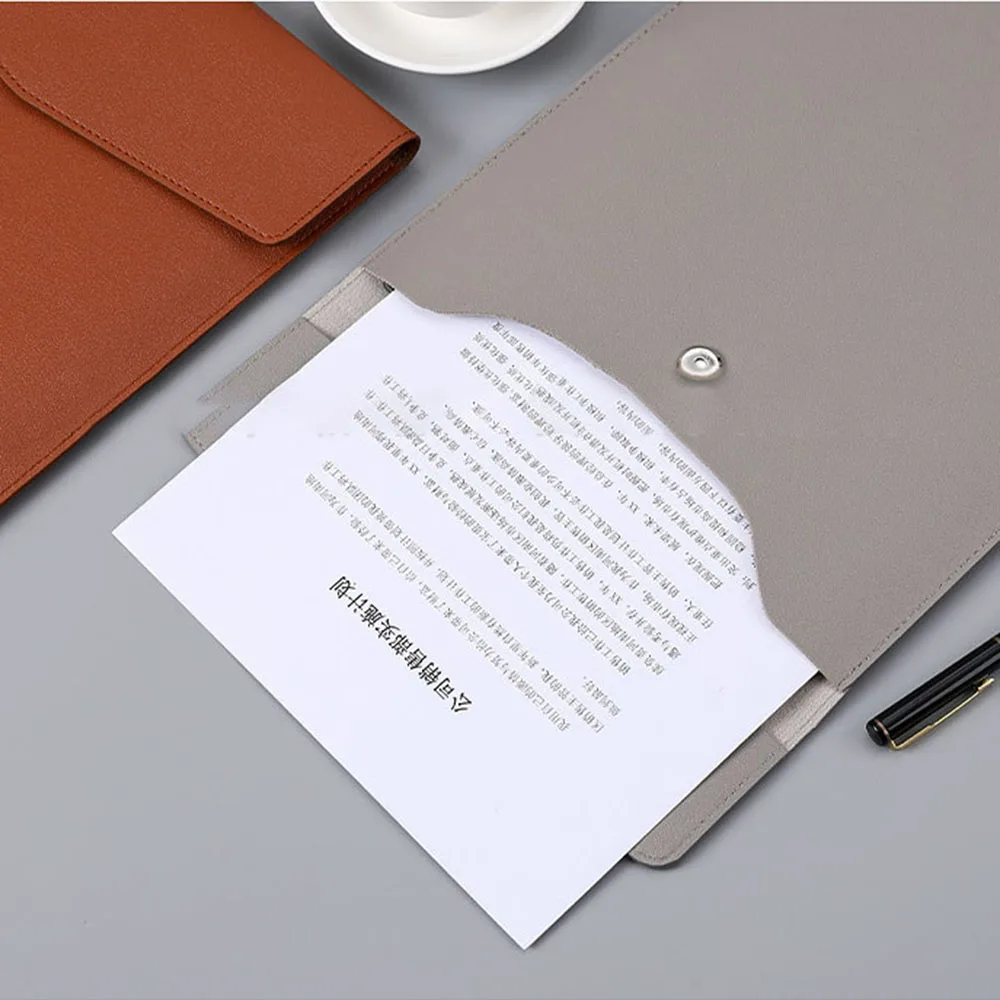 Documents Pouch Snap Closure A4 File Pocket File Folder File Bag Faux Leather School Large Capacity Office Business Dustproof