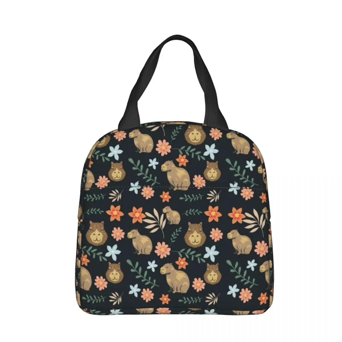 Bolsa de almuerzo con aislamiento Floral Kawaii Capybara, contenedor de comida grande para amantes de los animales, bolsa de almuerzo de mano, bolsa de viaje para la universidad