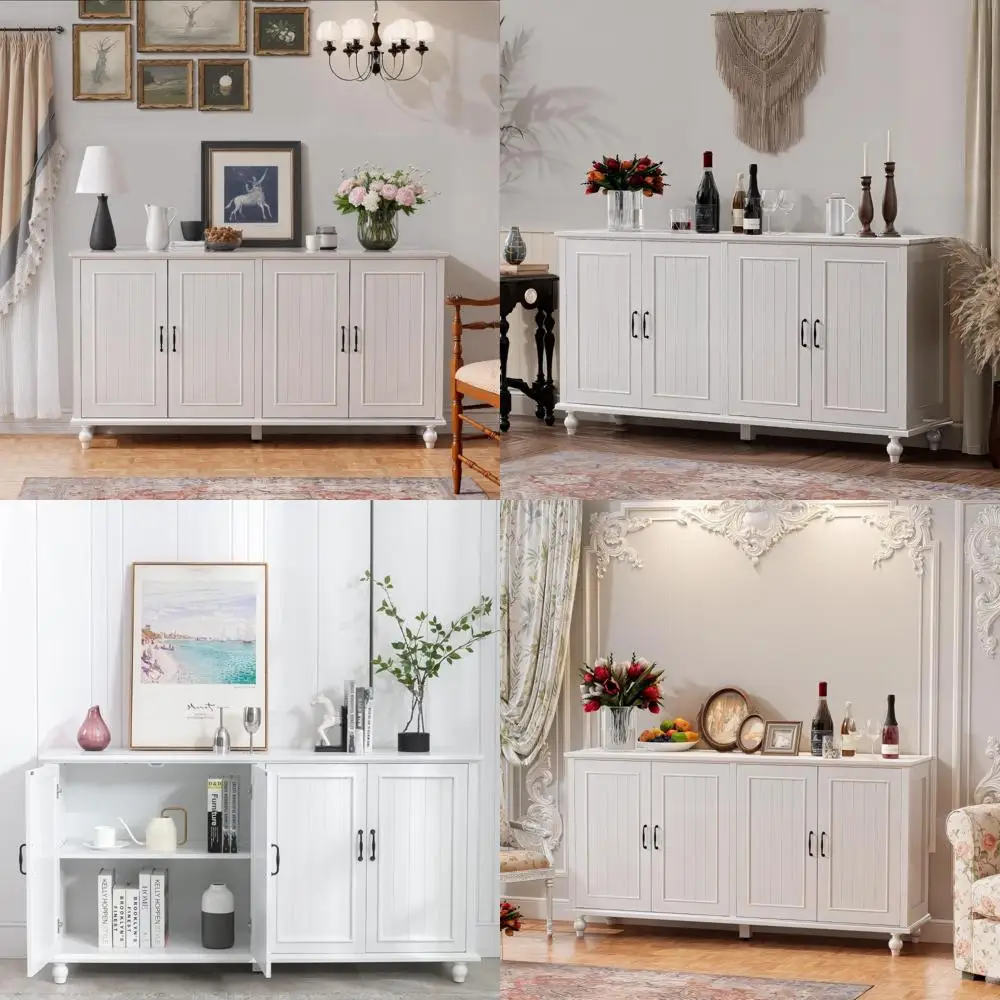 Armário de bar de café de 62 polegadas com armazenamento para buffet de cozinha e sala de jantar