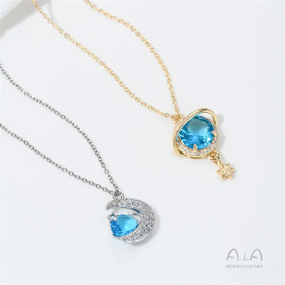 

14K Gold-plated Inlaid Zircon Blue Planet Galaxy Moon Pendant DIY Handmade Bracelet Necklace Jewelry Pendant