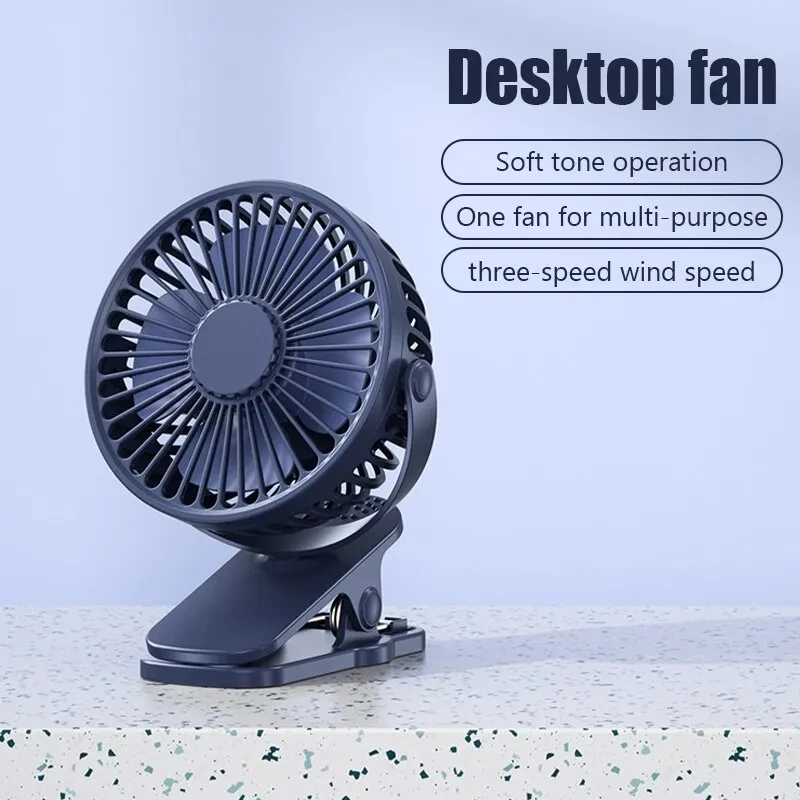 Mini USB Fan Rechargeable Battery Clip Charging Fan with Timer Strong Wind 3 Speed Desktop Portable Quiet Office Camping Outdoor