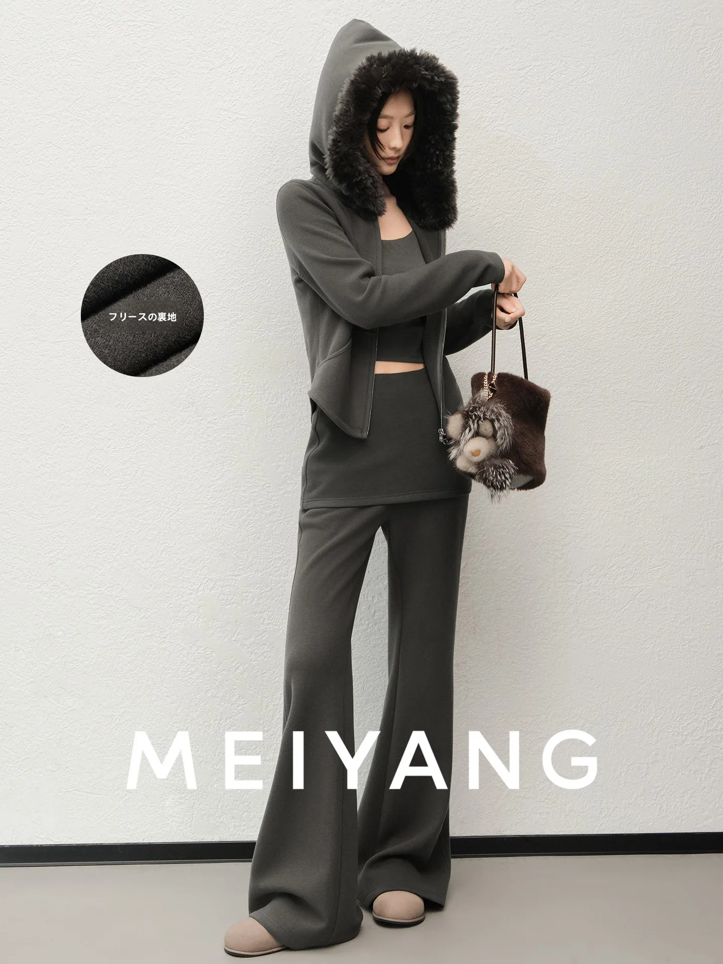 

Комплект Meiyang Yanyan из двух предметов: утепленный повседневный костюм с капюшоном (куртка и брюки) для женщин, осенне-зимний модный комплект...