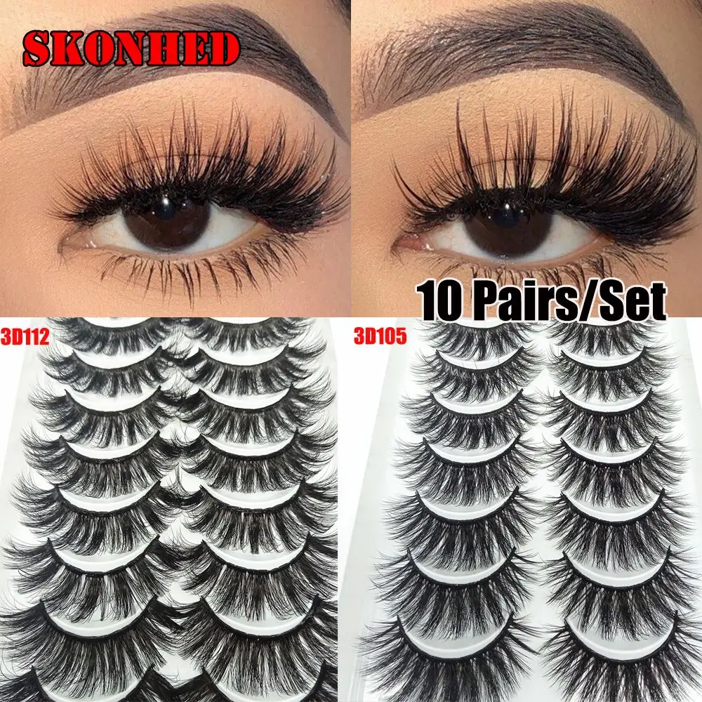 SKONHED 10 Paar Damen-Wimpies mit mehrschichtigem Effekt, flauschiges 3D-Nerzhaar, falsche Wimpern, Wimpernverlängerung, volles Volumen, dick