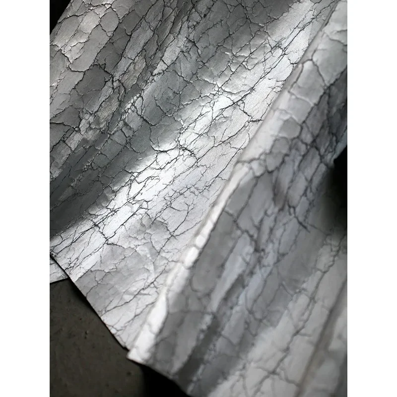 Craftsmanship Crack Texture Silver White Coating Fabric Creative Background High-end Coat Clothing Designer Fabric