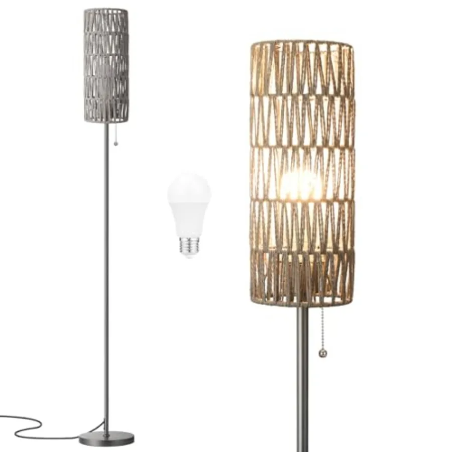 

64-дюймовый напольный светильник для гостиной с лампой на 3 цветовых температуры, напольная лампа в стиле бохо с абажуром