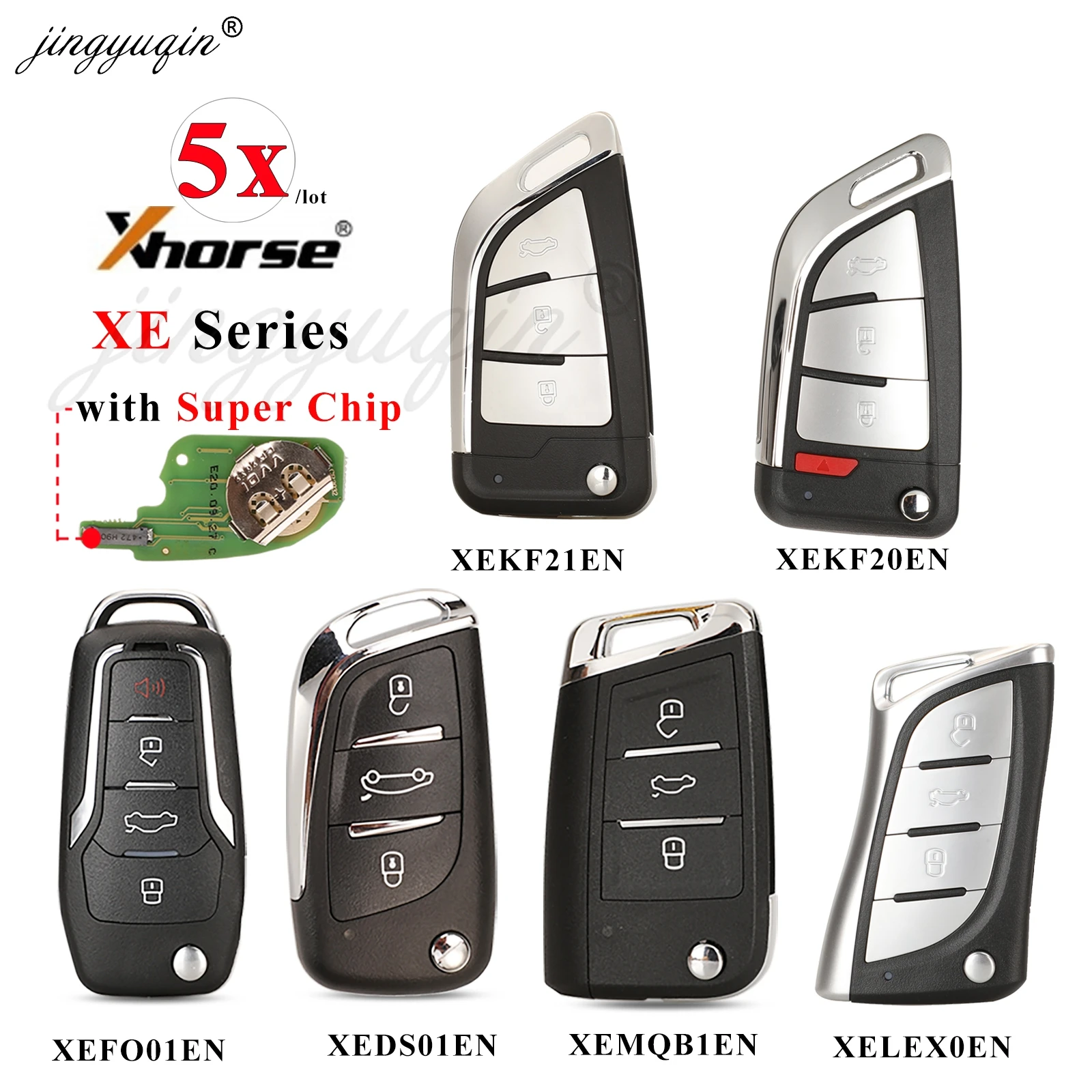 jingyuqin 5pcs Xhorse VVDI XE Series Remote Car Key with Super Chip XEMQB1EN XEDS01EN XEFO01EN XEKF20EN XEKF21EN XELEX0EN